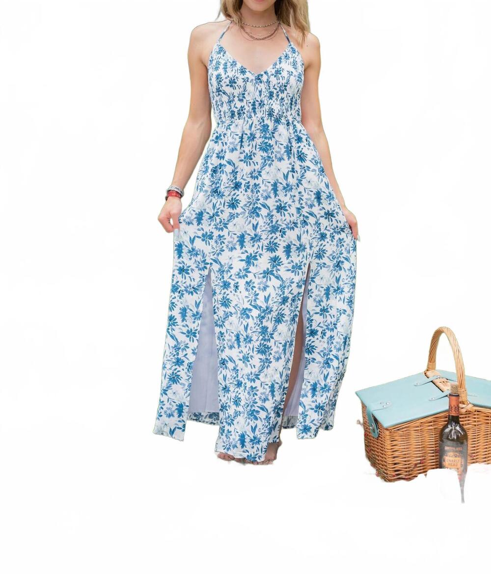 NEW LOVESTITCH khrystyna maxi dress in ivory-navy